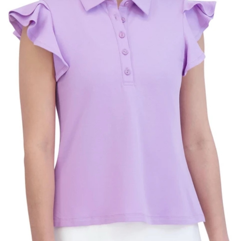Sage Collective Flyer Ruffled Short Sleeve Polo Lilac NWT
